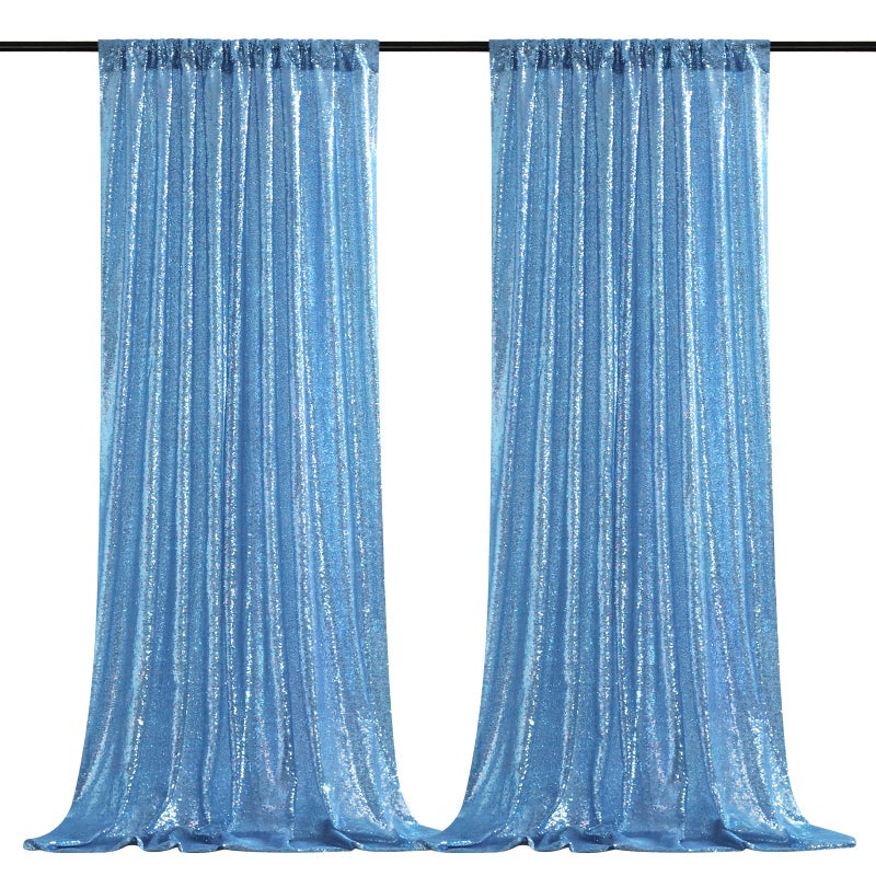 B.Cool B-COOL Baby Blue Sequin Backdrop Curtains 2 Pieces 2ftx8ft Party Photography Sparkly Background Prom Drapes Wedding Baby Shower Backdrops - Image 1